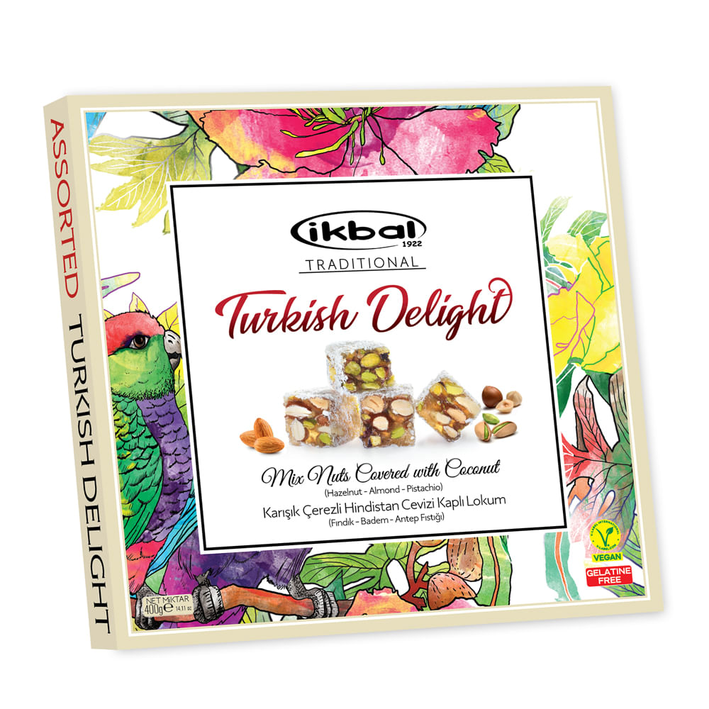 Doce de Goma Delícia Turca Com Castanha Sortidas (Pistache, Amêndoa e Avelã) 400g - Ikbal