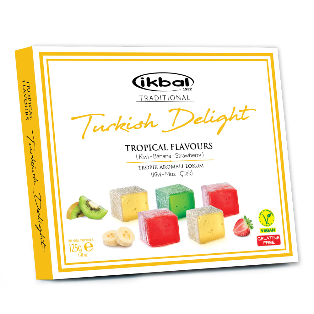 Doce de Goma Delícia Turca Sabor Frutas Tropicais (Kiwi, Morango e Banana) 125g - Ikbal